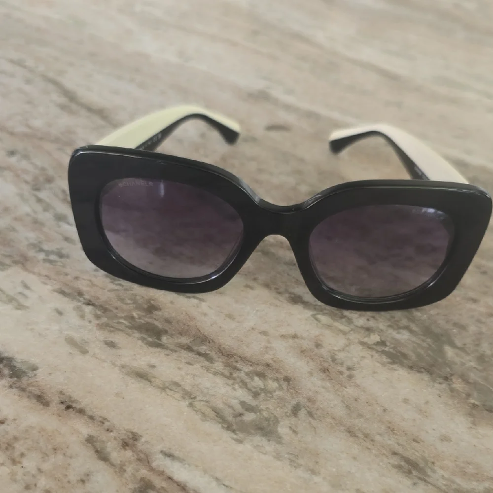 CHANEL Black and White Crystal Logo Sunglasses